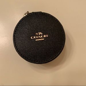 Coach black leather round coin case. EUC